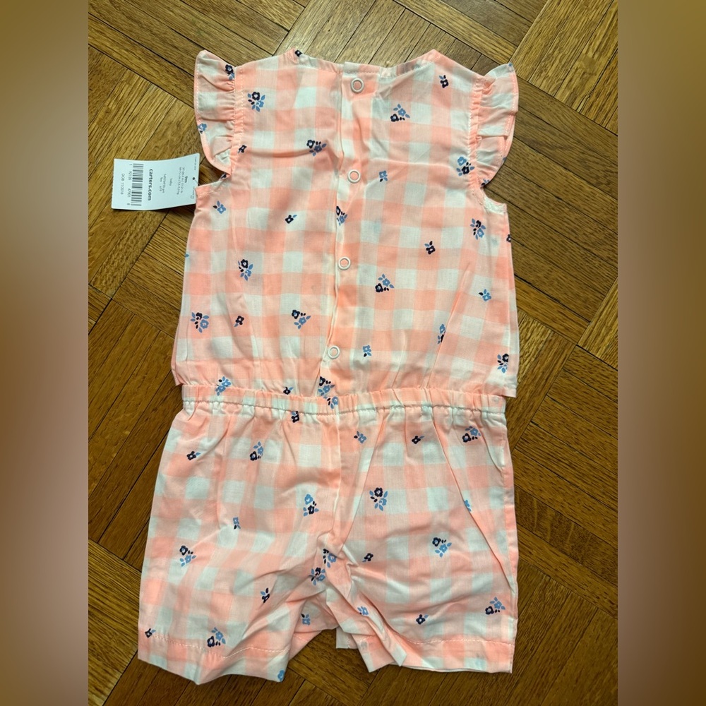 Carter's Pink Romper with Blue Floral Design NWT Size 9 months